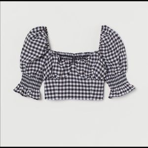 NWT H&M Divided Puff Sleeve Gingham Crop Top